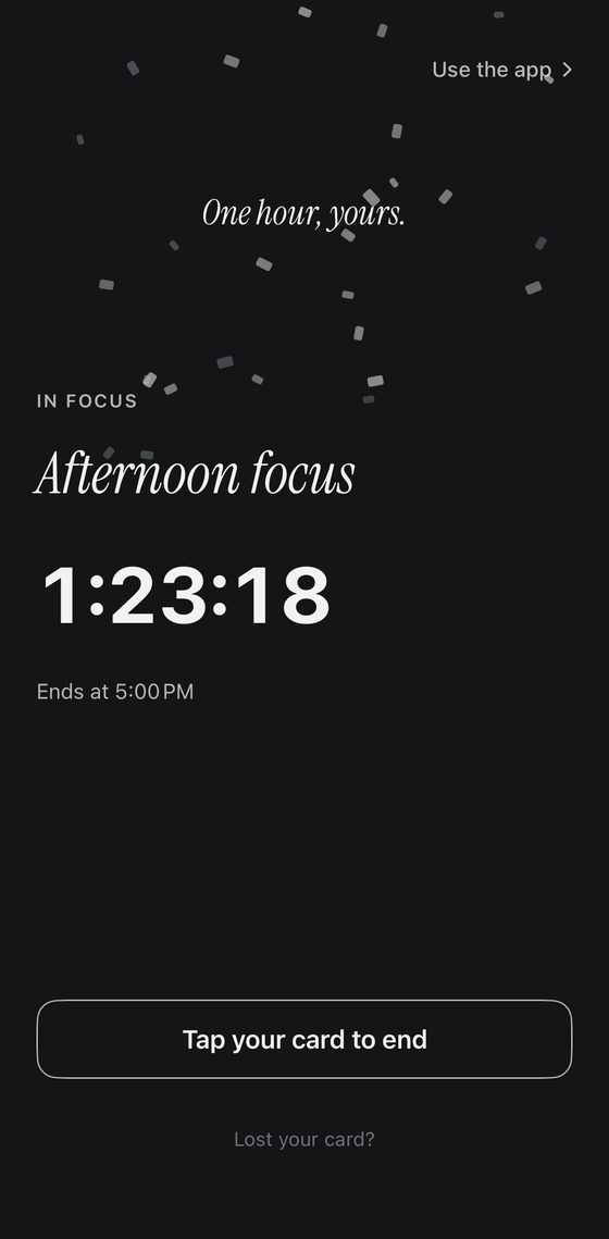 A focus session running in the Slate app with the elapsed timer